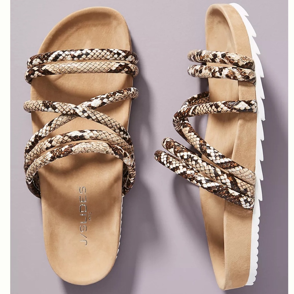 J Slides Tan and Brown Strappy Sandals